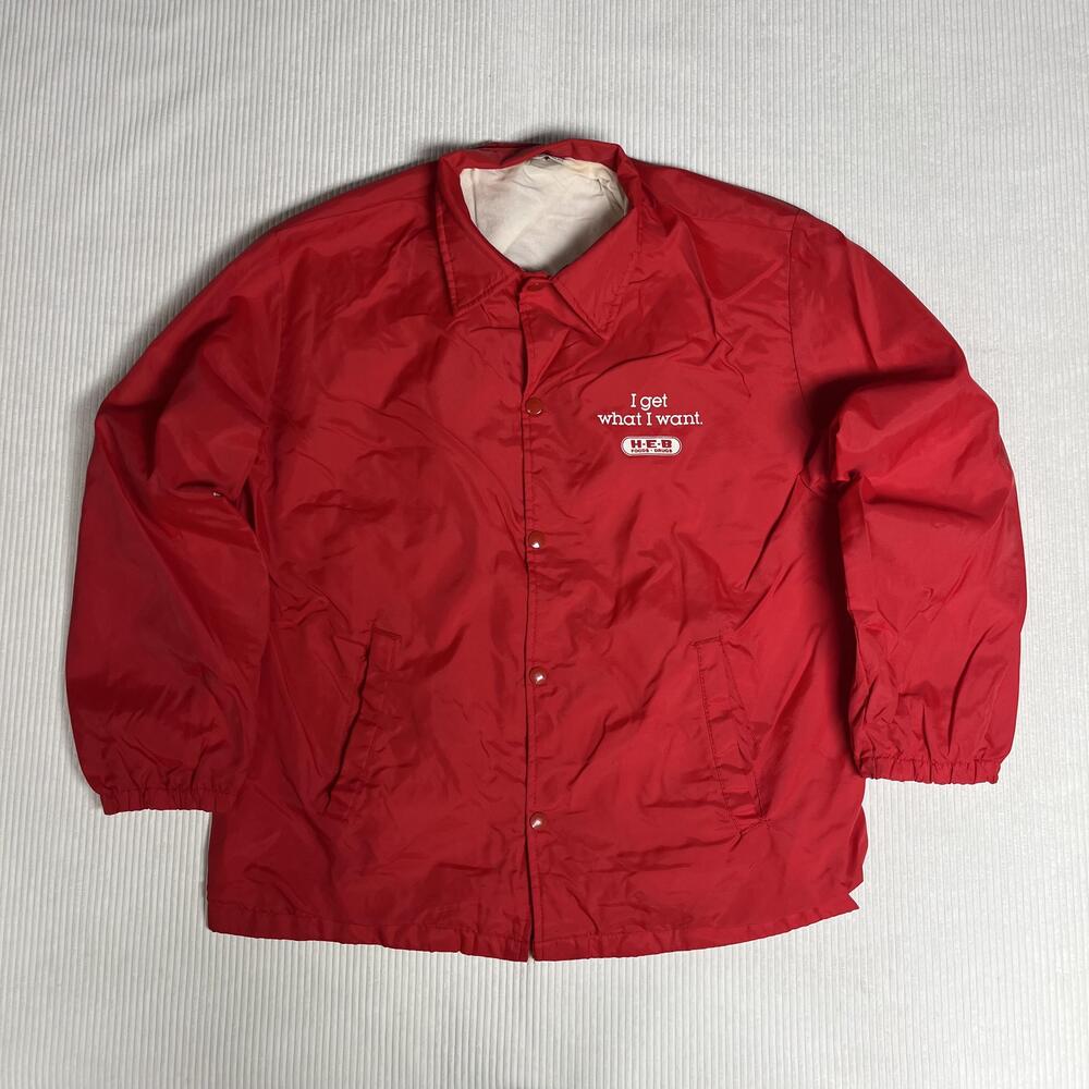 Vintage H-E-B Jacket 80s Mens M Red Nylon Snap 70s Windbreaker Uniform